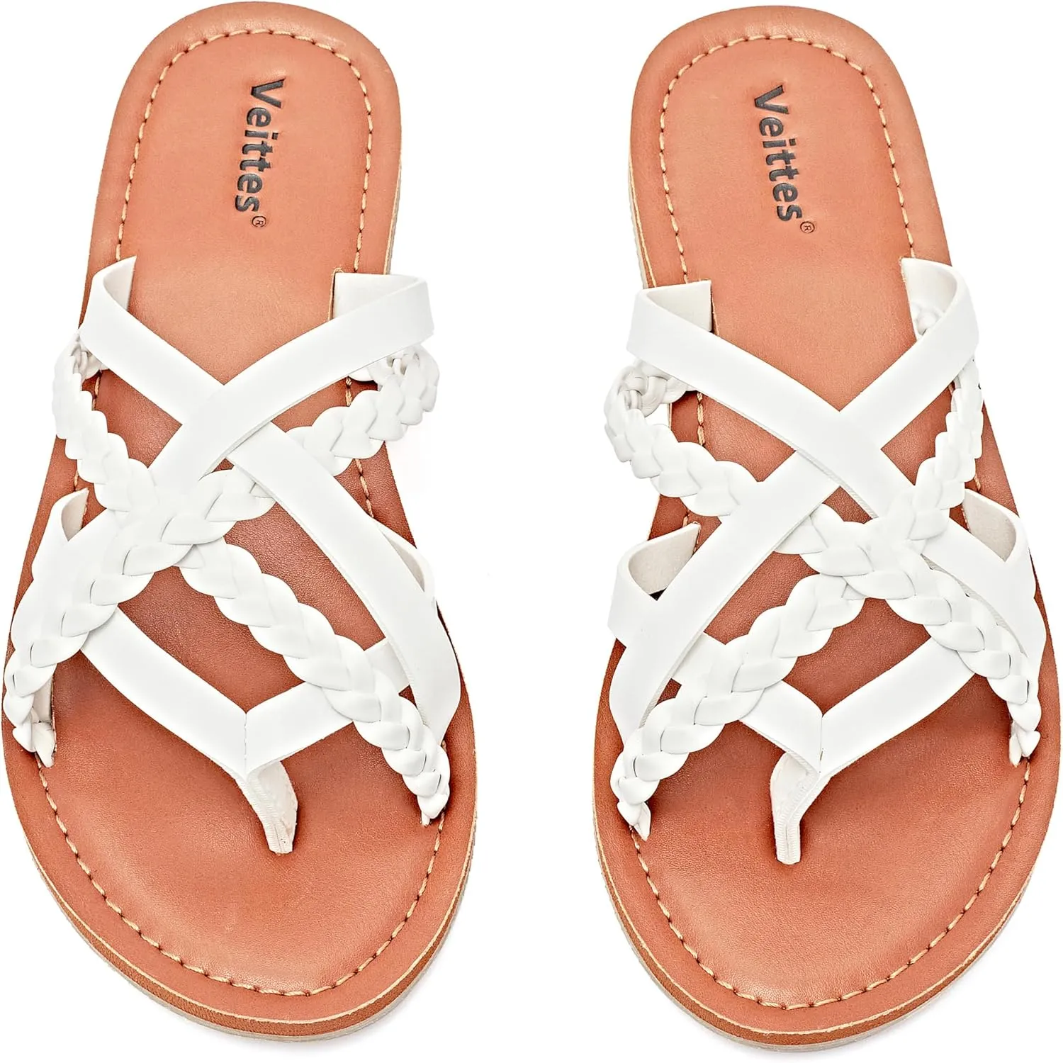 Veittes Women's Flat Sandals - Casual Cute Criss Cross Strappy Flat Summer Shoes.