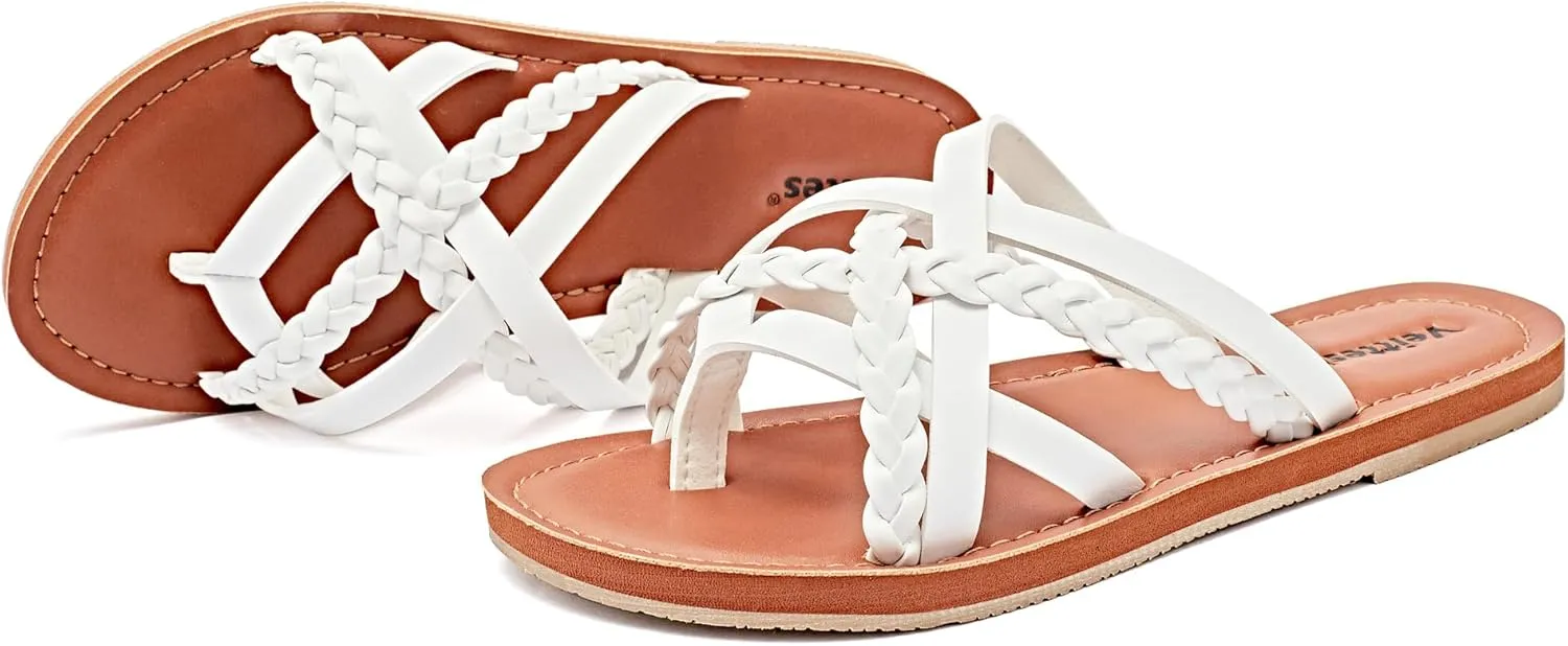 Veittes Women's Flat Sandals - Casual Cute Criss Cross Strappy Flat Summer Shoes.