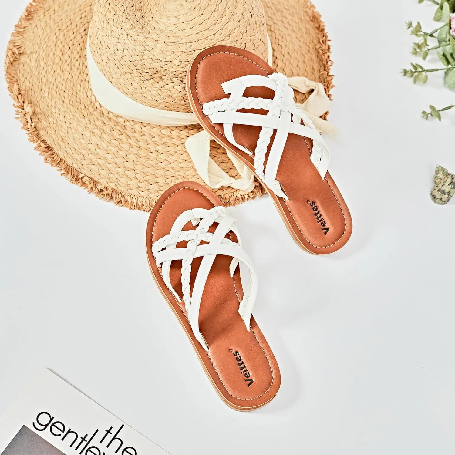 Veittes Women's Flat Sandals - Casual Cute Criss Cross Strappy Flat Summer Shoes.
