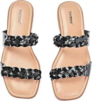 Veittes Women's Flat Slide Sandals - Casual Classic Simple Strappy Slip on Flat Summer Sandals.