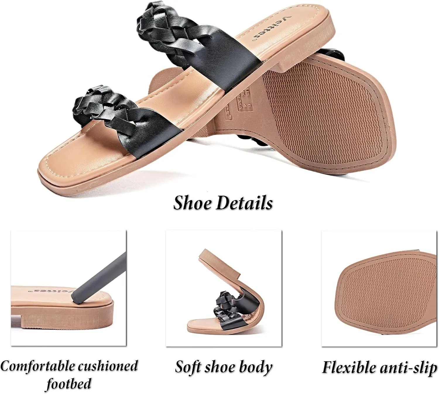 Veittes Women's Flat Slide Sandals - Casual Classic Simple Strappy Slip on Flat Summer Sandals.