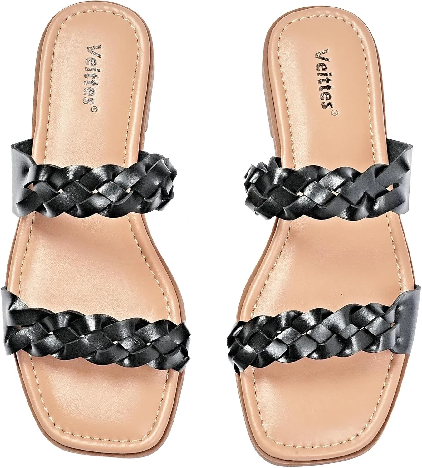 Veittes Women's Flat Slide Sandals - Casual Classic Simple Strappy Slip on Flat Summer Sandals.
