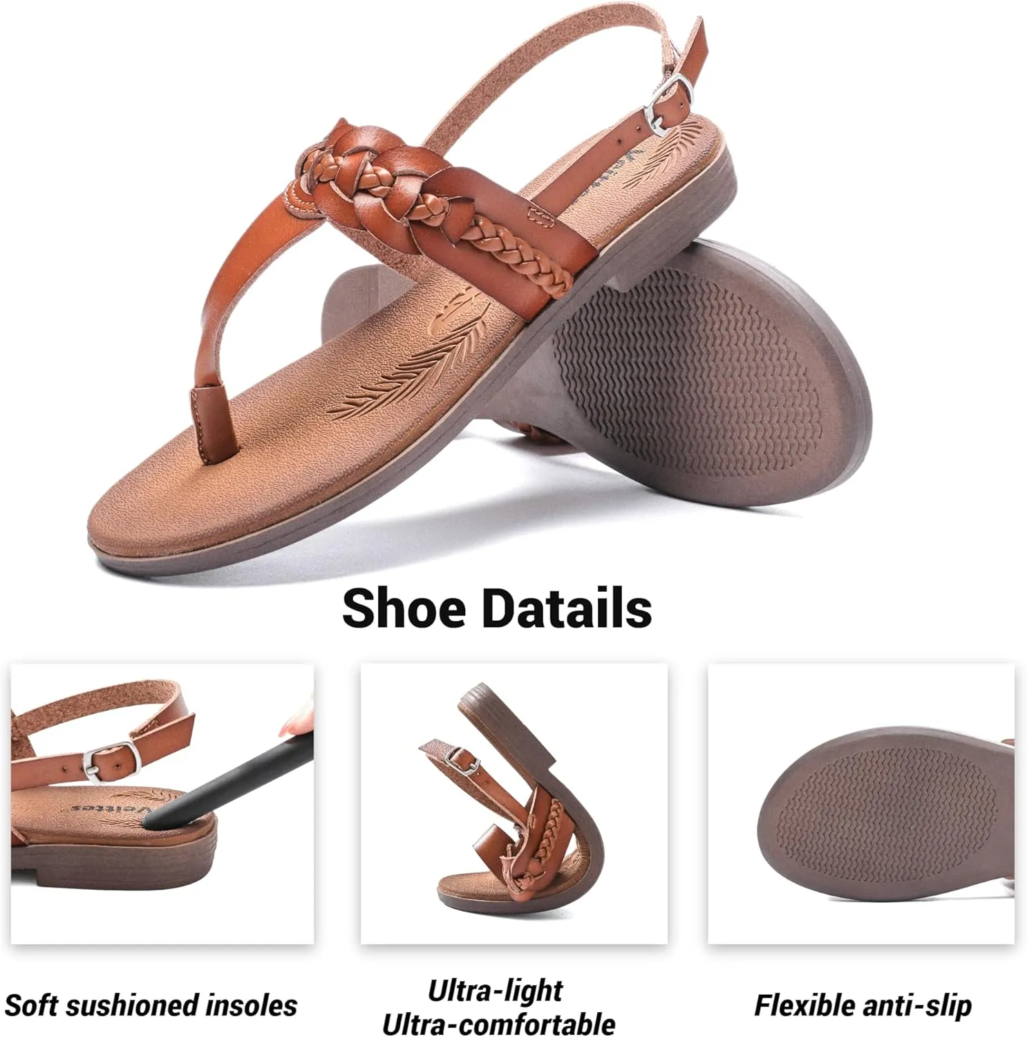 Veittes Women's Flat Slide Sandals - Fashionable Elastic Ankle Strap Comfortable Flat Summer Sandals.