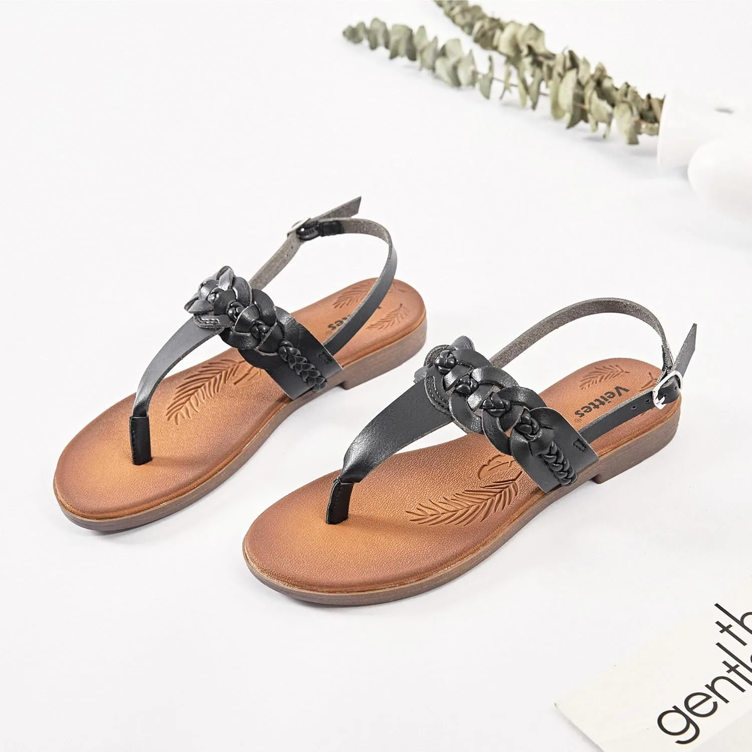 Veittes Women's Flat Slide Sandals - Fashionable Elastic Ankle Strap Comfortable Flat Summer Sandals.