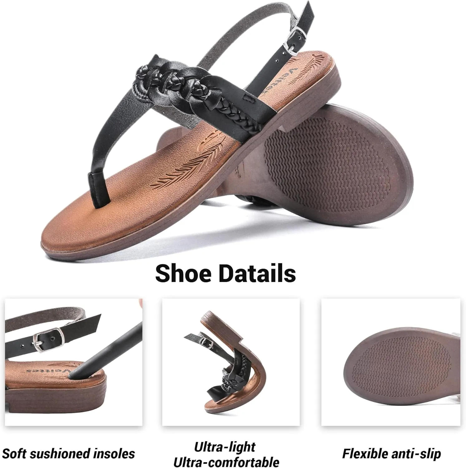 Veittes Women's Flat Slide Sandals - Fashionable Elastic Ankle Strap Comfortable Flat Summer Sandals.