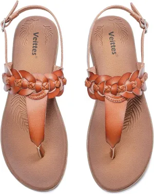 Veittes Women's Flat Slide Sandals - Fashionable Elastic Ankle Strap Comfortable Flat Summer Sandals.