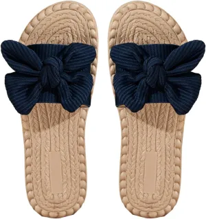 Verdusa Women's Bowknot Dressy Casual Open Toe Flat Sandals Summer Slides Slippers