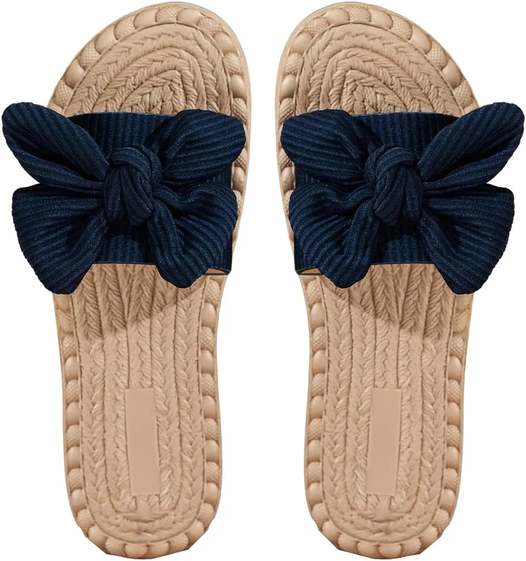 Verdusa Women's Bowknot Dressy Casual Open Toe Flat Sandals Summer Slides Slippers