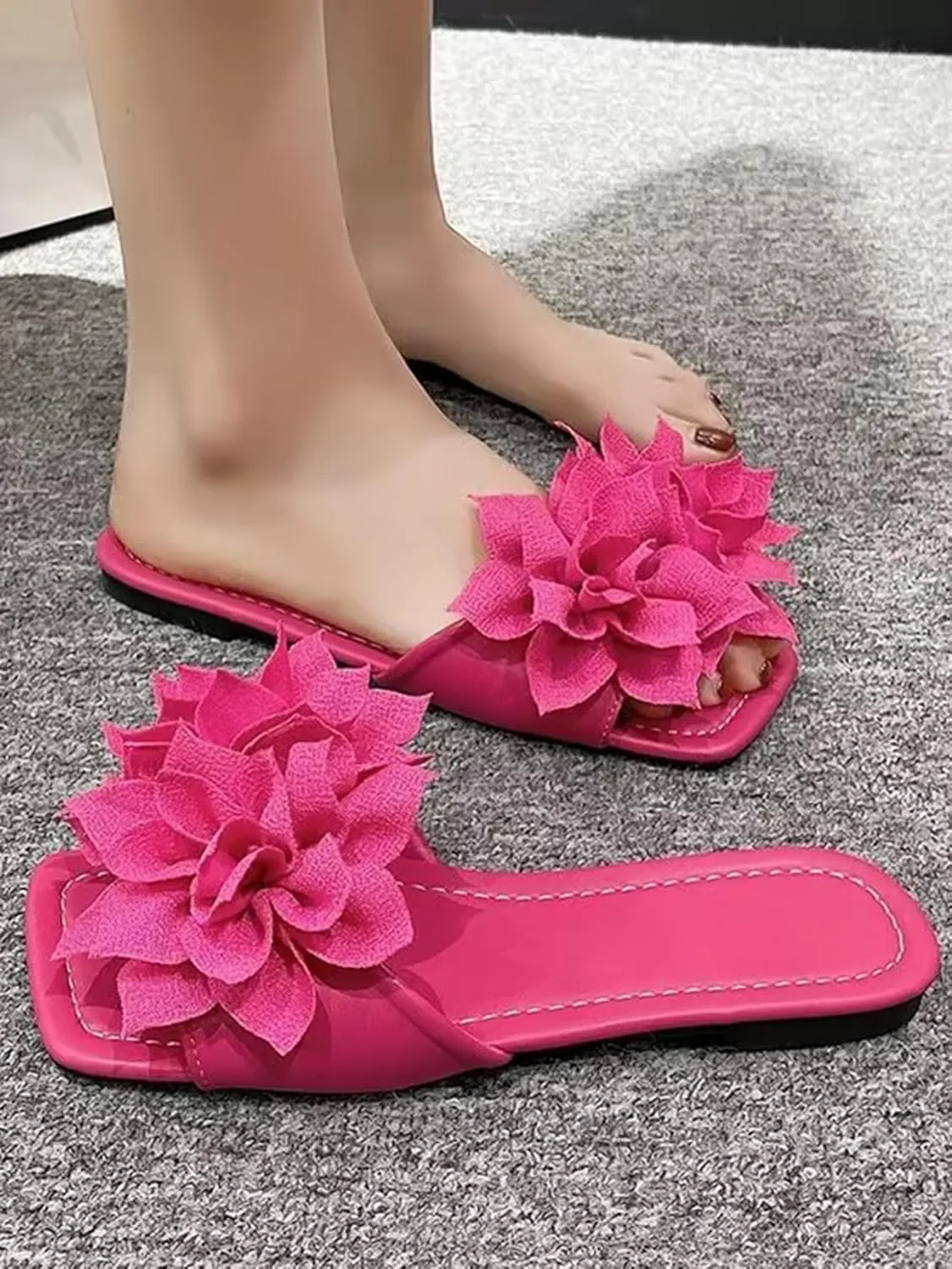 Verdusa Women's Floral Slip on Flat Sandals Y2k Single Band Open Toe Slides Slippers