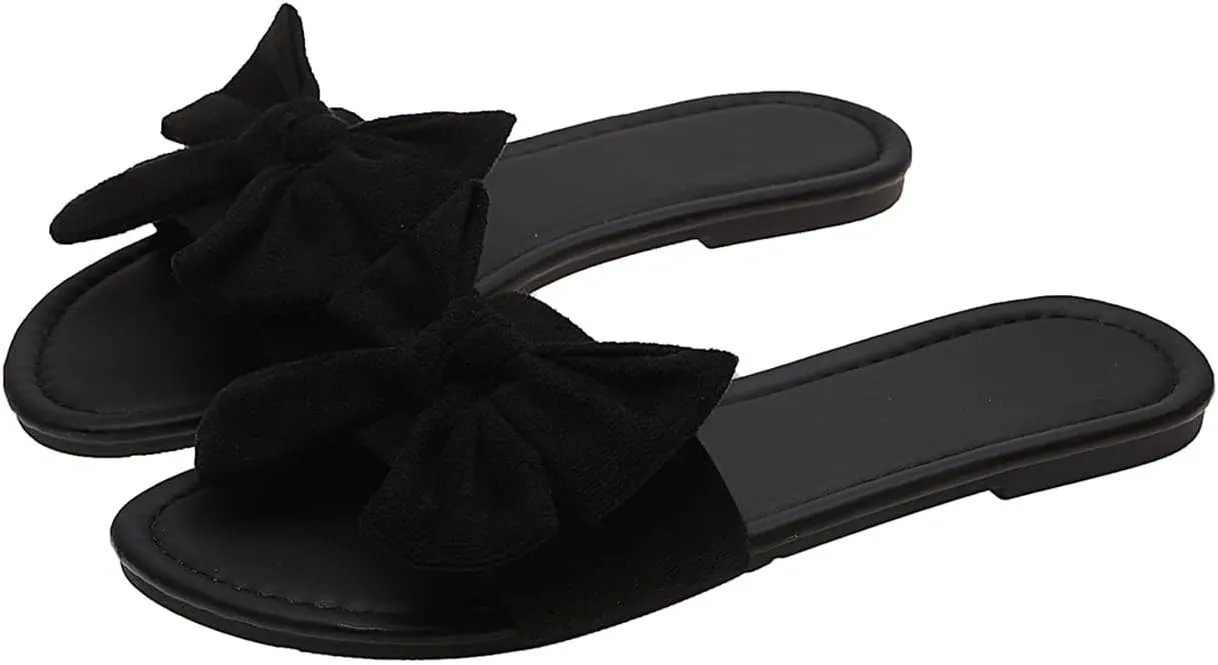 Verdusa Women's Leopard Print Sandals Bow Front Open Toe Slip on Flat Sandals
