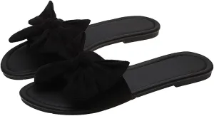 Verdusa Women's Leopard Print Sandals Bow Front Open Toe Slip on Flat Sandals