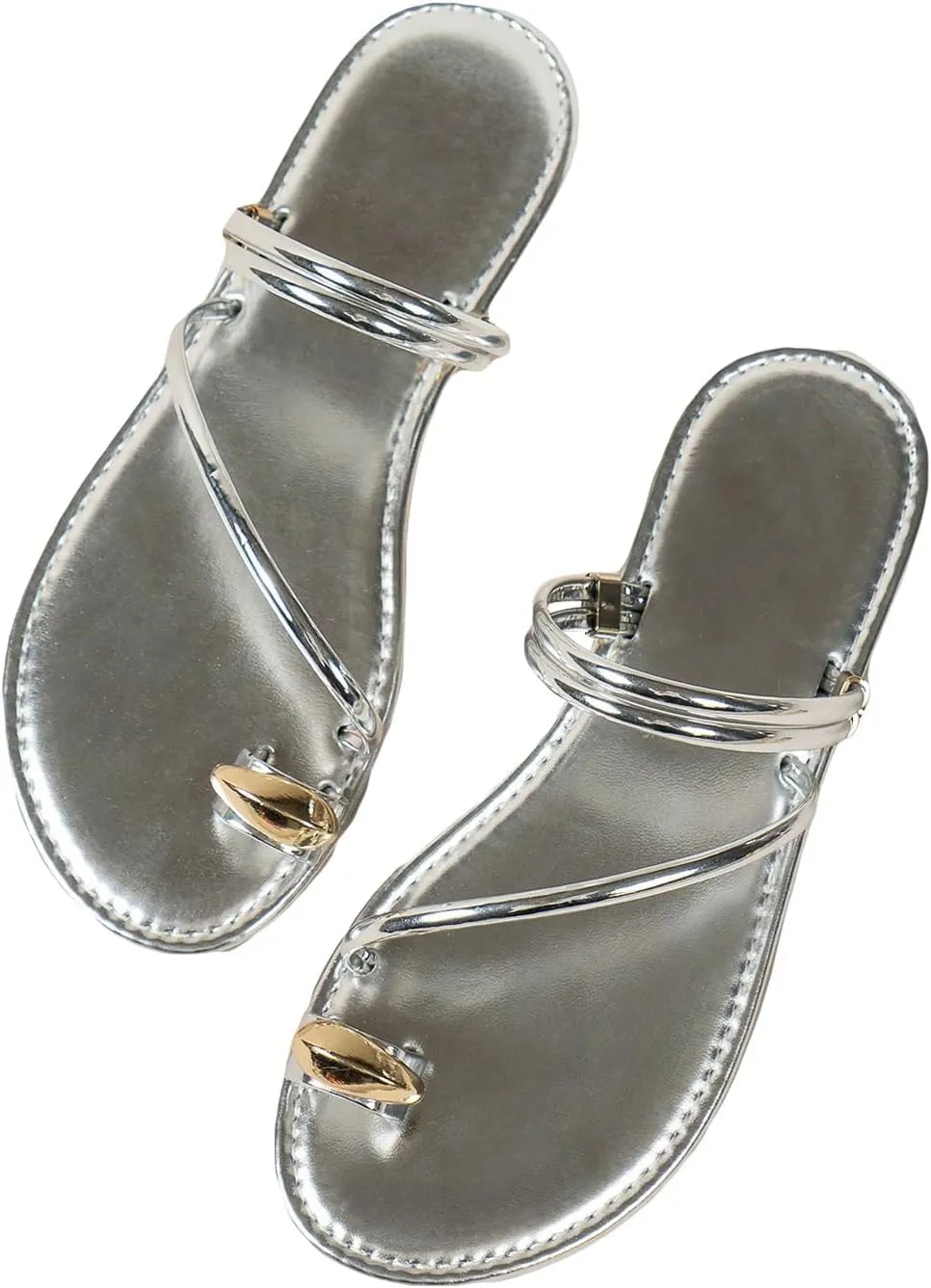 Verdusa Women's Metallic Open Toe Ring Sandals Summer Strappy Flat Sandals