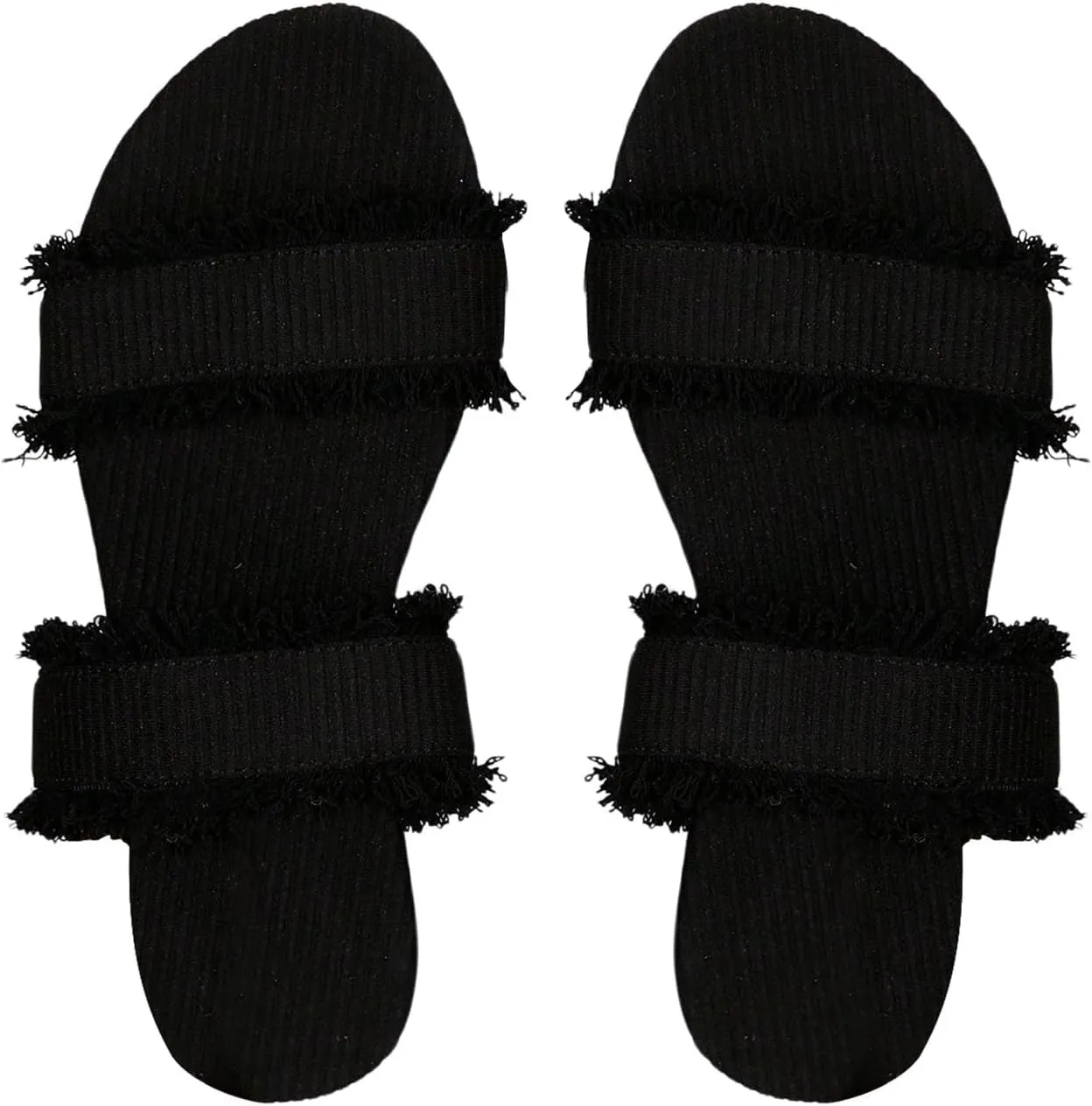 Verdusa Women's PU Leather Open Toe Slip on Flat Sandal Two Band Fringe Trim Slide Slipper