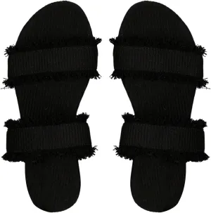Verdusa Women's PU Leather Open Toe Slip on Flat Sandal Two Band Fringe Trim Slide Slipper