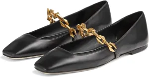 Vertundy Women's Ballet Flats Square Toe Mary Jane Slip On Ballerina Flats for Women Loafers Chain Link Design Leather Dressy Flats Shoes