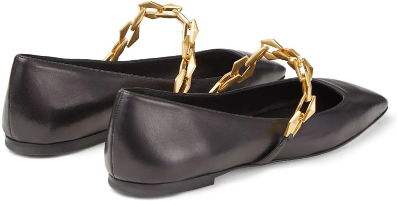 Vertundy Women's Ballet Flats Square Toe Mary Jane Slip On Ballerina Flats for Women Loafers Chain Link Design Leather Dressy Flats Shoes