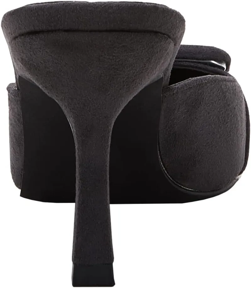 VETASTE Women's Heeled Mules Pointed Toe Suede Buckle Slip On Sandals Kitten Heels Party Wedding Shoes