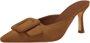 VETASTE Women's Heeled Mules Pointed Toe Suede Buckle Slip On Sandals Kitten Heels Party Wedding Shoes