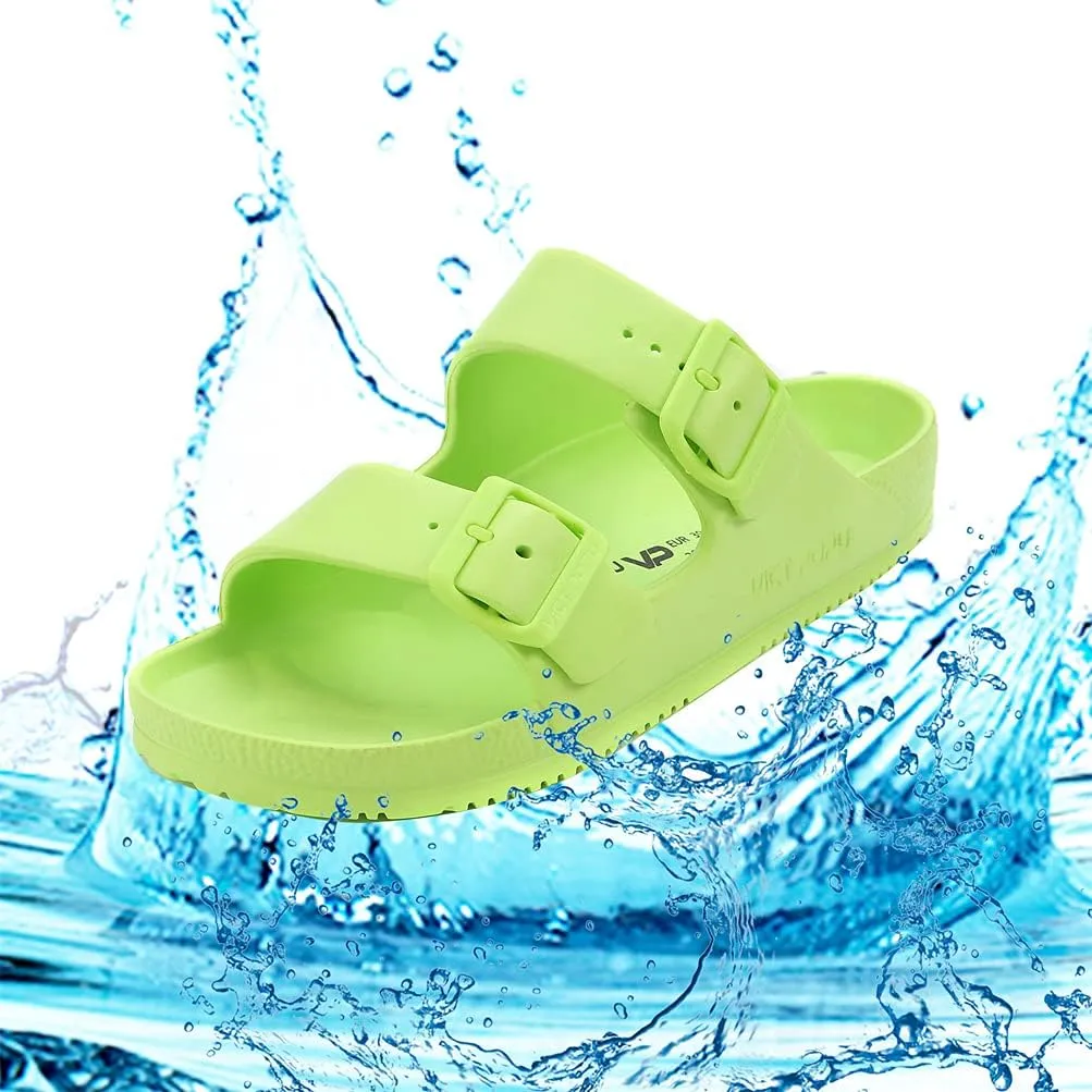 VICT POPU Womens Sandals Adjustable Double Buckle Strap Waterproof EVA Flat Slides