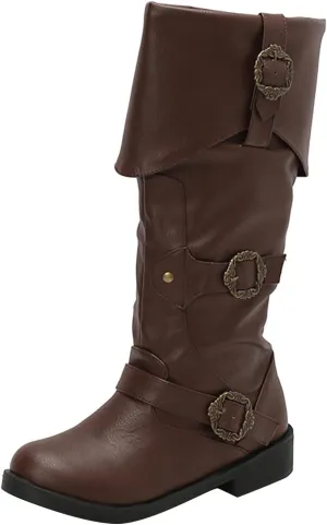 Victorian Boots for Women Men Knee High Riding Pirate Boots, Comfortable Low Chunky Heel Flat Motorcycle Buckle for Women