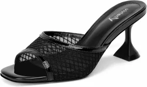 vivianly Womens Clear Heels Sandals Transparent Stiletto Heel Slippers Backless Peep Toe Slip on Heeled Mules