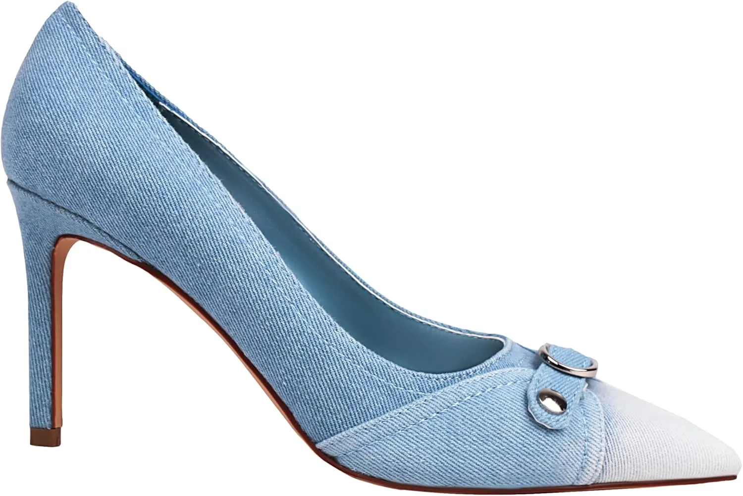 vivianly Womens Denim Stiletto Heels Sandals Pointed Toe Heeled Mule Pumps