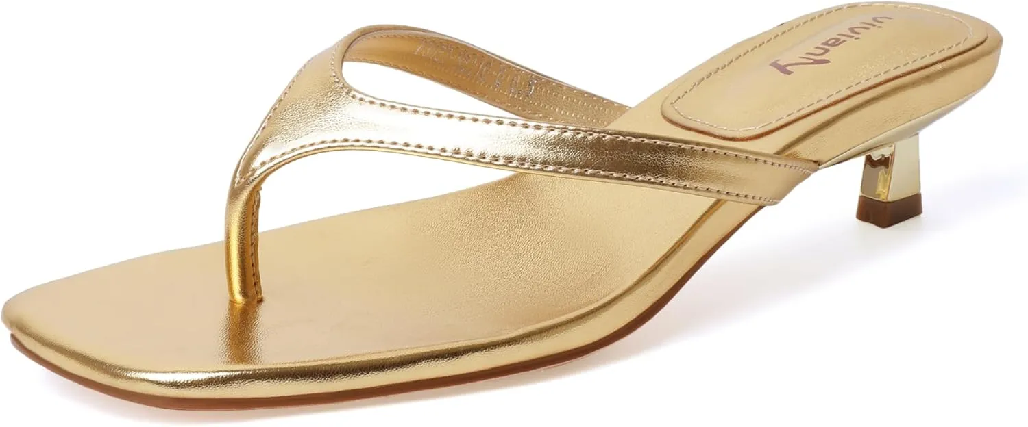 vivianly Women's Flip Flops Kitten Heel Sandals Backless Slippers Stiletto Heel Pinch toe Sandals Slip on Slides Mules