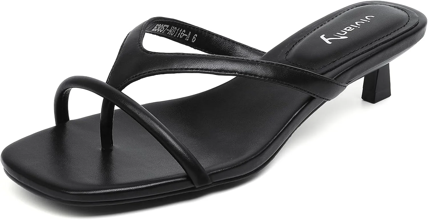 vivianly Women's Flip Flops Kitten Heel Sandals Backless Slippers Stiletto Heel Pinch toe Sandals Slip on Slides Mules