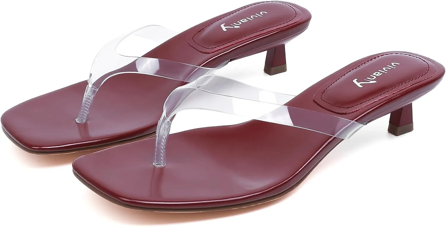 vivianly Women's Flip Flops Kitten Heel Sandals Backless Slippers Stiletto Heel Pinch toe Sandals Slip on Slides Mules
