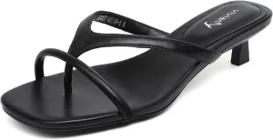 vivianly Women's Flip Flops Kitten Heel Sandals Backless Slippers Stiletto Heel Pinch toe Sandals Slip on Slides Mules
