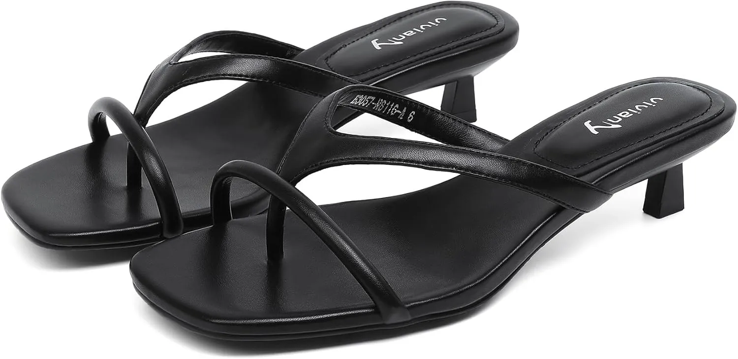 vivianly Women's Flip Flops Kitten Heel Sandals Backless Slippers Stiletto Heel Pinch toe Sandals Slip on Slides Mules