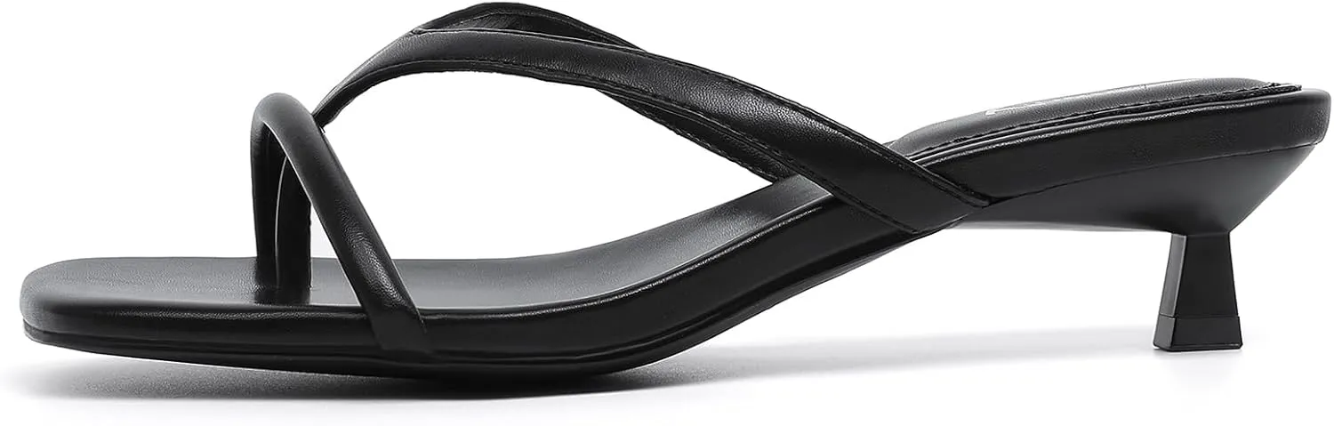 vivianly Women's Flip Flops Kitten Heel Sandals Backless Slippers Stiletto Heel Pinch toe Sandals Slip on Slides Mules