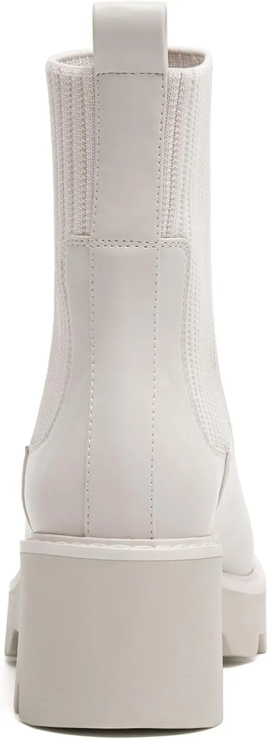 vodvob Women's Elastic Chelsea Boots Chunky Block Heel Platform Lug Sole Ankle Booties