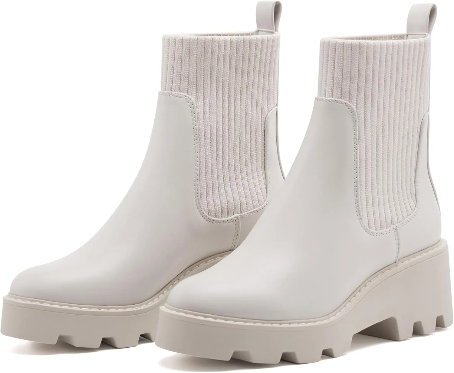 vodvob Women's Elastic Chelsea Boots Chunky Block Heel Platform Lug Sole Ankle Booties
