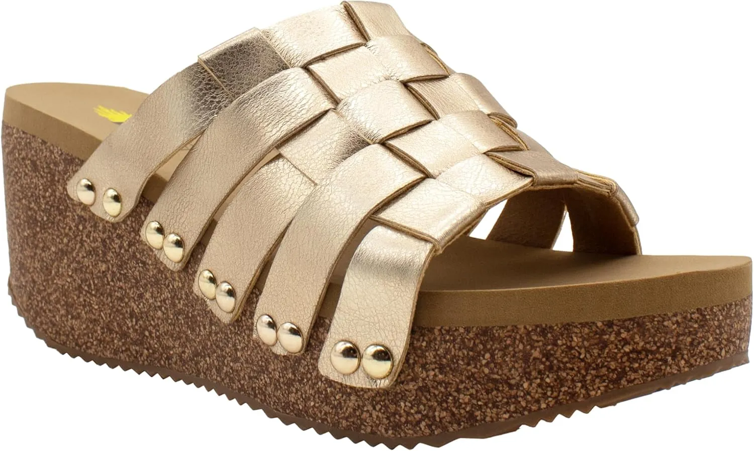VOLATILE Womens Enoki Studded Metallic Slide Casual Sandals Casual Mid Heel 2-3" - Gold