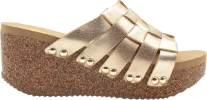 VOLATILE Womens Enoki Studded Metallic Slide Casual Sandals Casual Mid Heel 2-3" - Gold