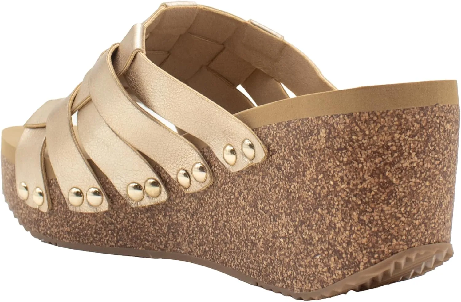 VOLATILE Womens Enoki Studded Metallic Slide Casual Sandals Casual Mid Heel 2-3" - Gold