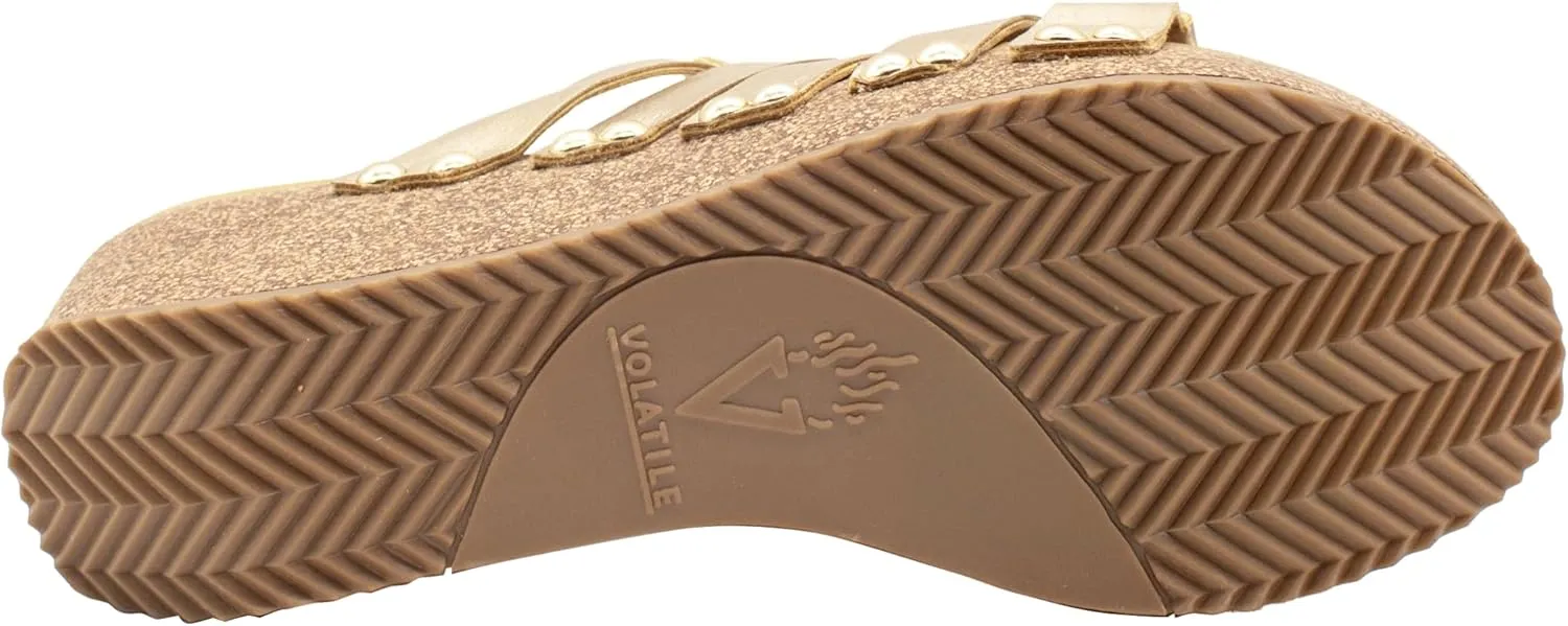 VOLATILE Womens Enoki Studded Metallic Slide Casual Sandals Casual Mid Heel 2-3" - Gold