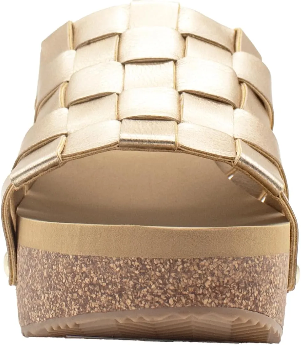 VOLATILE Womens Enoki Studded Metallic Slide Casual Sandals Casual Mid Heel 2-3" - Gold