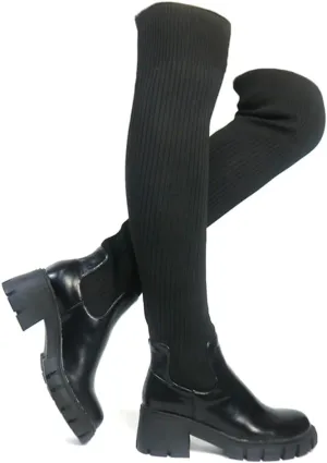 VOMIRA Sexy Thigh High Platform Boots For Women Black Over The Knee Boots Buckle Lace Up Round Toe Wedges Boots