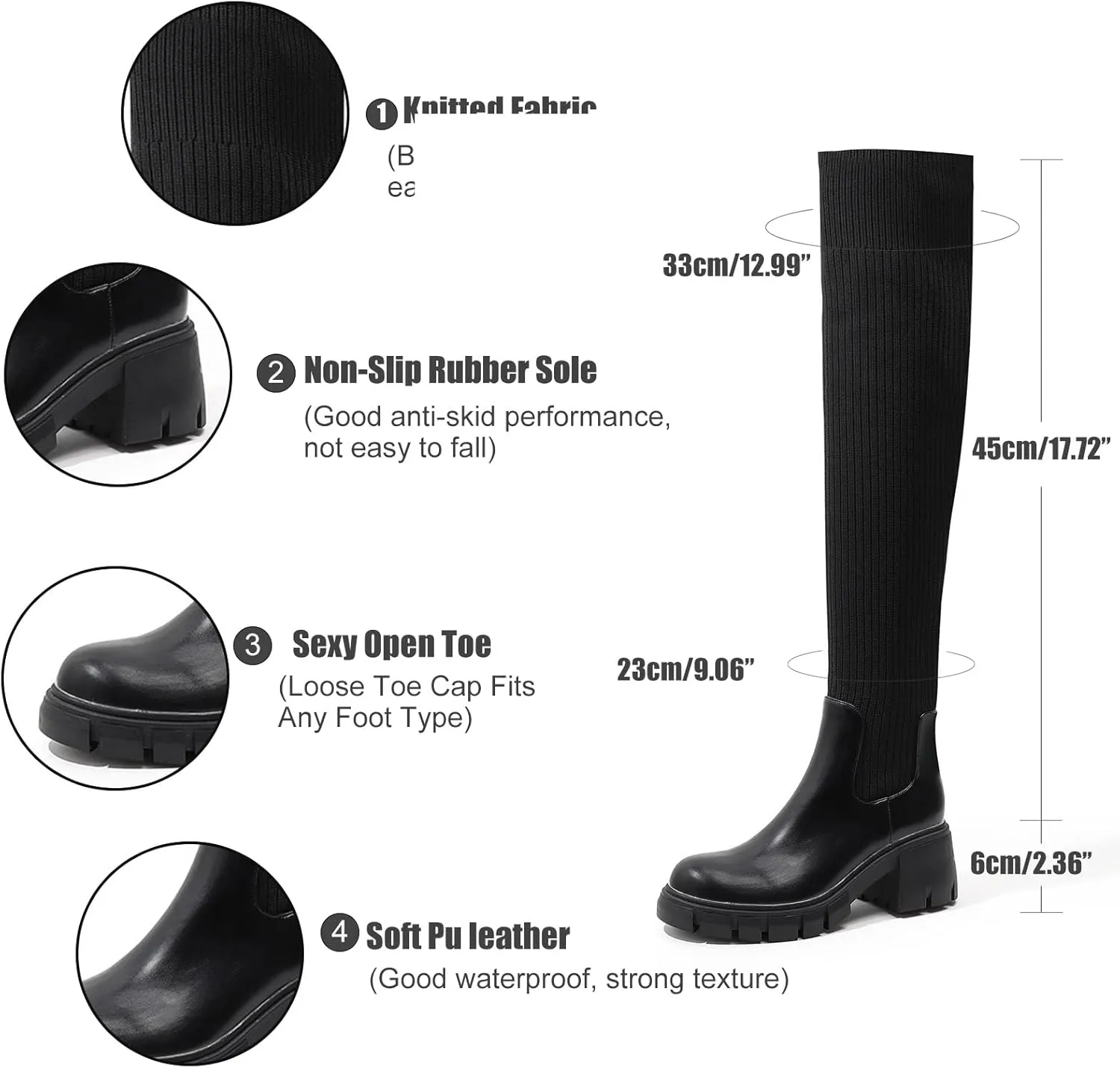 VOMIRA Sexy Thigh High Platform Boots For Women Black Over The Knee Boots Buckle Lace Up Round Toe Wedges Boots