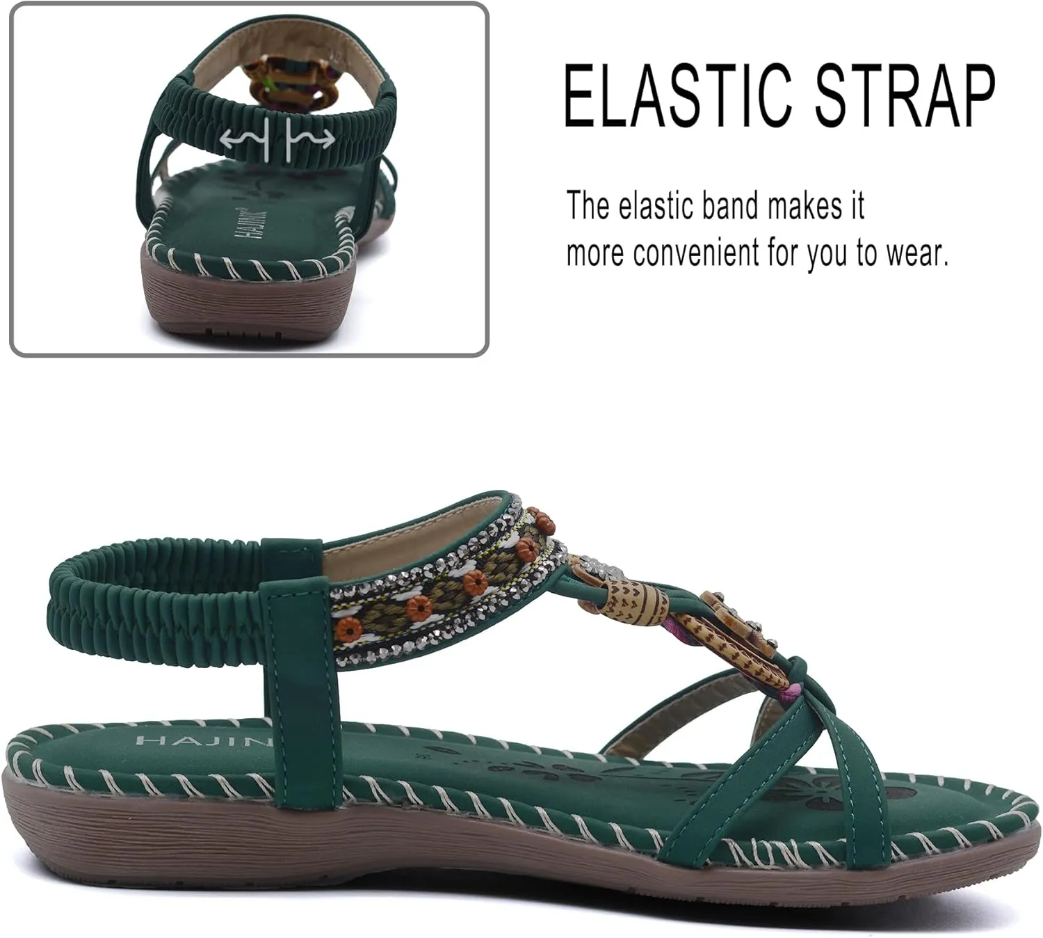 Walking Sandals Women Comfort Dressy Womens Flat Sandals Non Slip On Bohemian Summer Beach Shoes With Elastic Ankle Strap