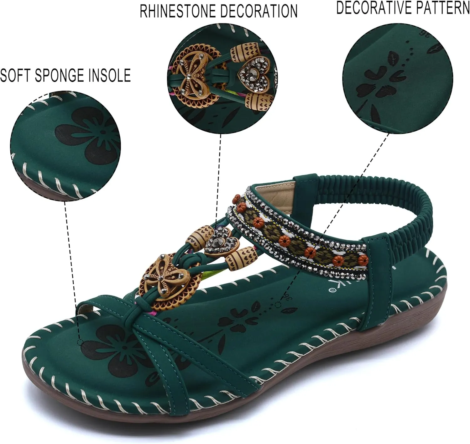 Walking Sandals Women Comfort Dressy Womens Flat Sandals Non Slip On Bohemian Summer Beach Shoes With Elastic Ankle Strap