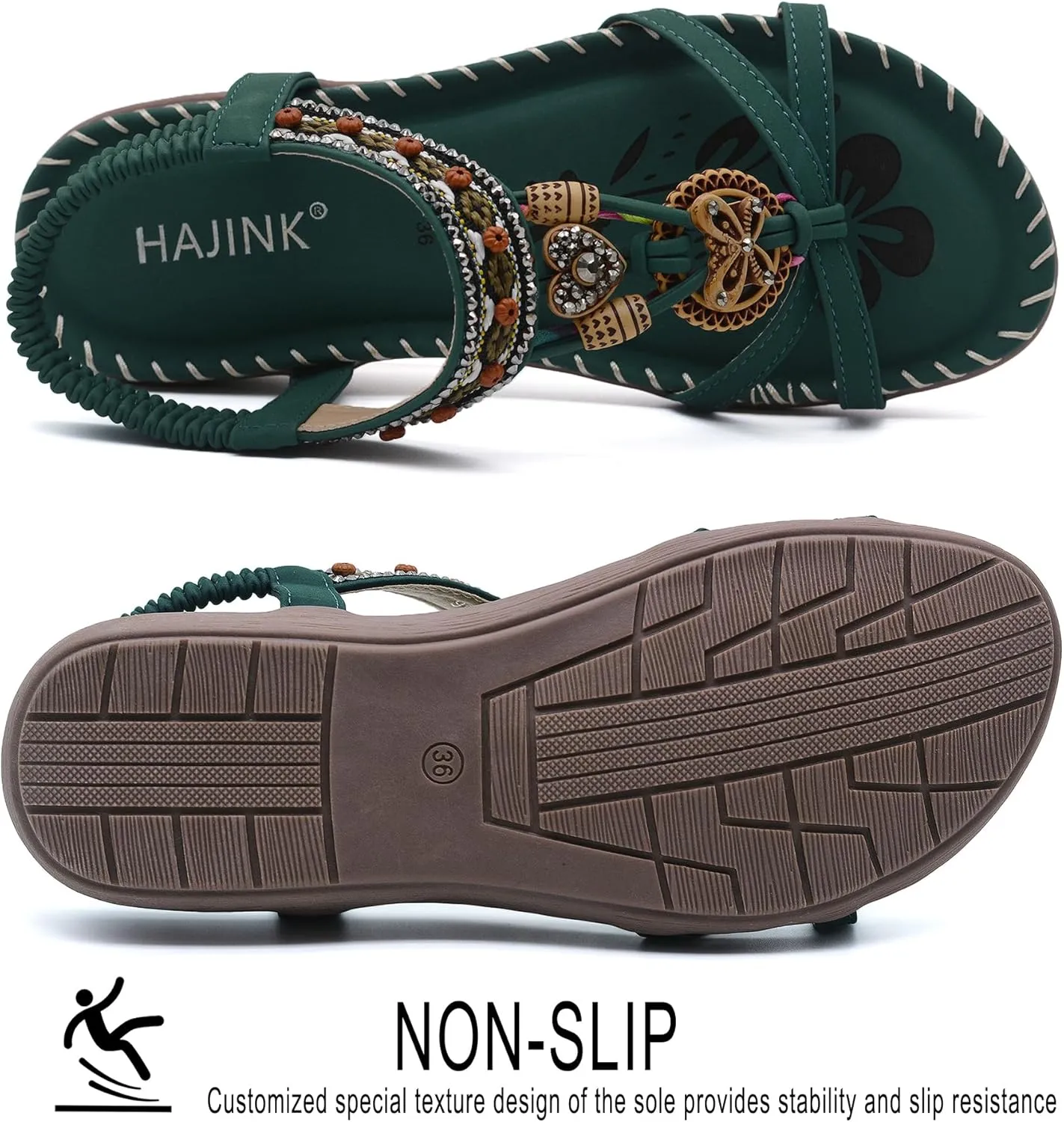 Walking Sandals Women Comfort Dressy Womens Flat Sandals Non Slip On Bohemian Summer Beach Shoes With Elastic Ankle Strap