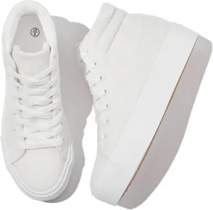 Waluzs Women's Platforms Sneakers White High Top Sneakers for Women Fashion Platform Shoes Classic Lace Up Tennis Shoes (Breathable,Comfortable)