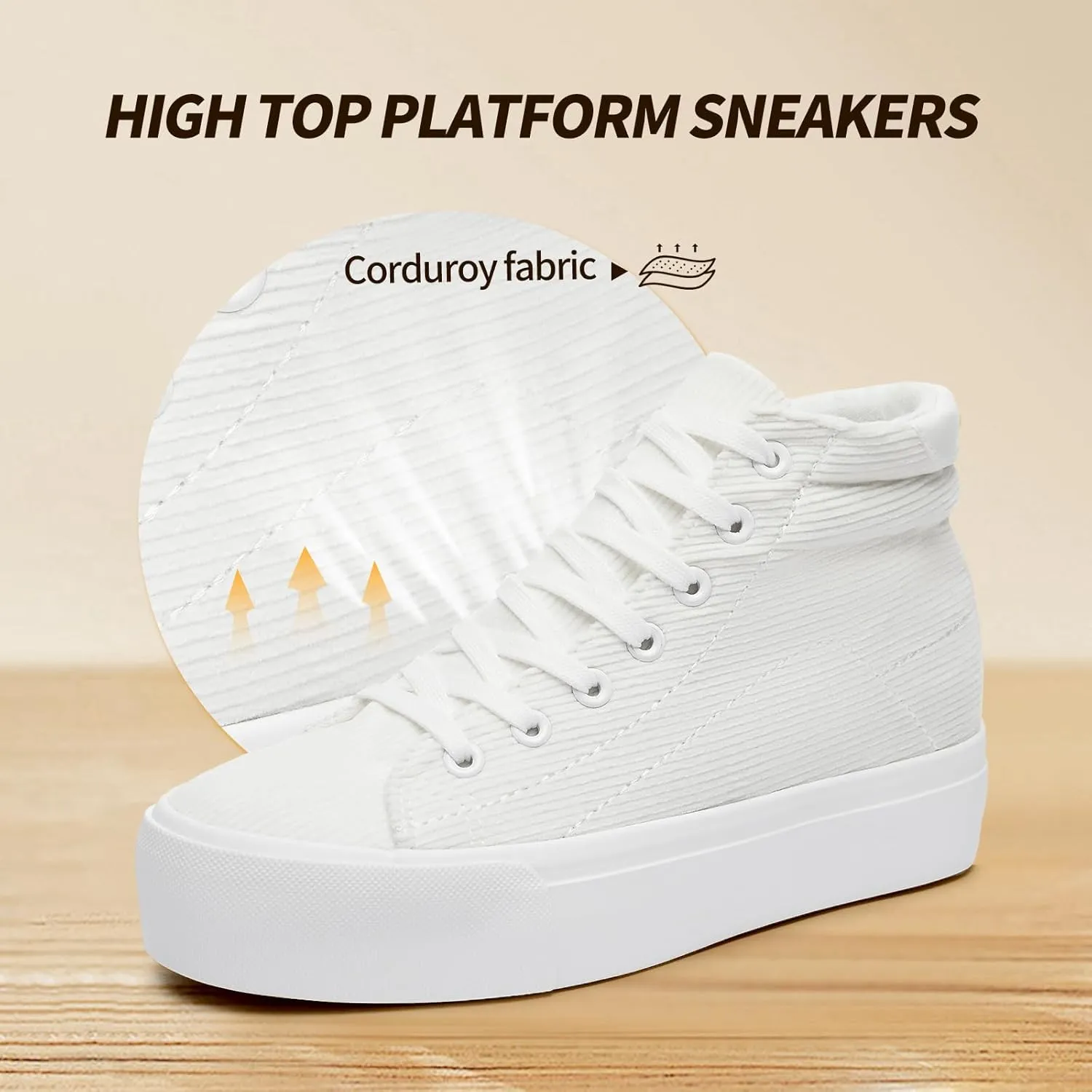 Waluzs Women's Platforms Sneakers White High Top Sneakers for Women Fashion Platform Shoes Classic Lace Up Tennis Shoes (Breathable,Comfortable)