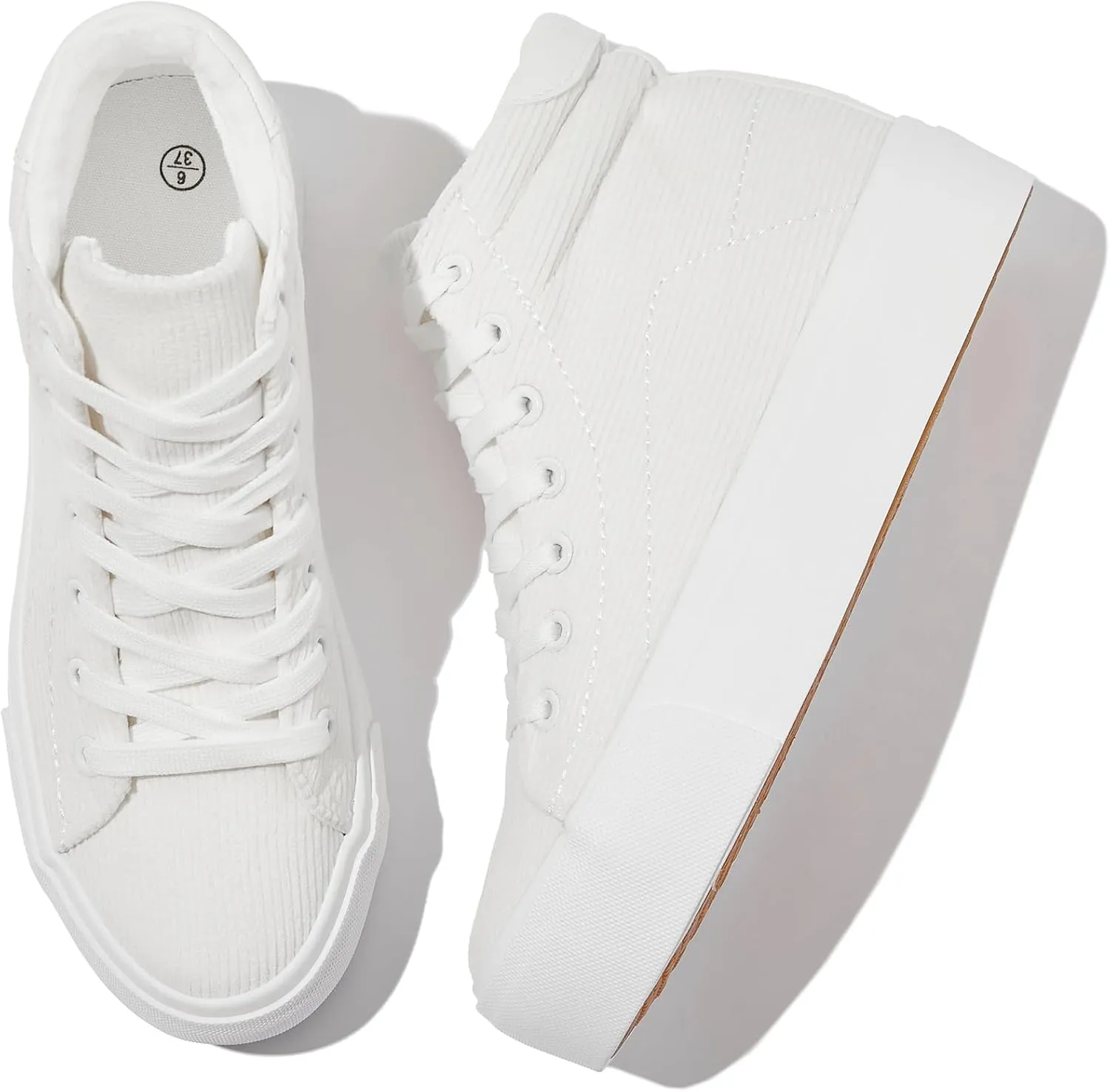Waluzs Women's Platforms Sneakers White High Top Sneakers for Women Fashion Platform Shoes Classic Lace Up Tennis Shoes (Breathable,Comfortable)