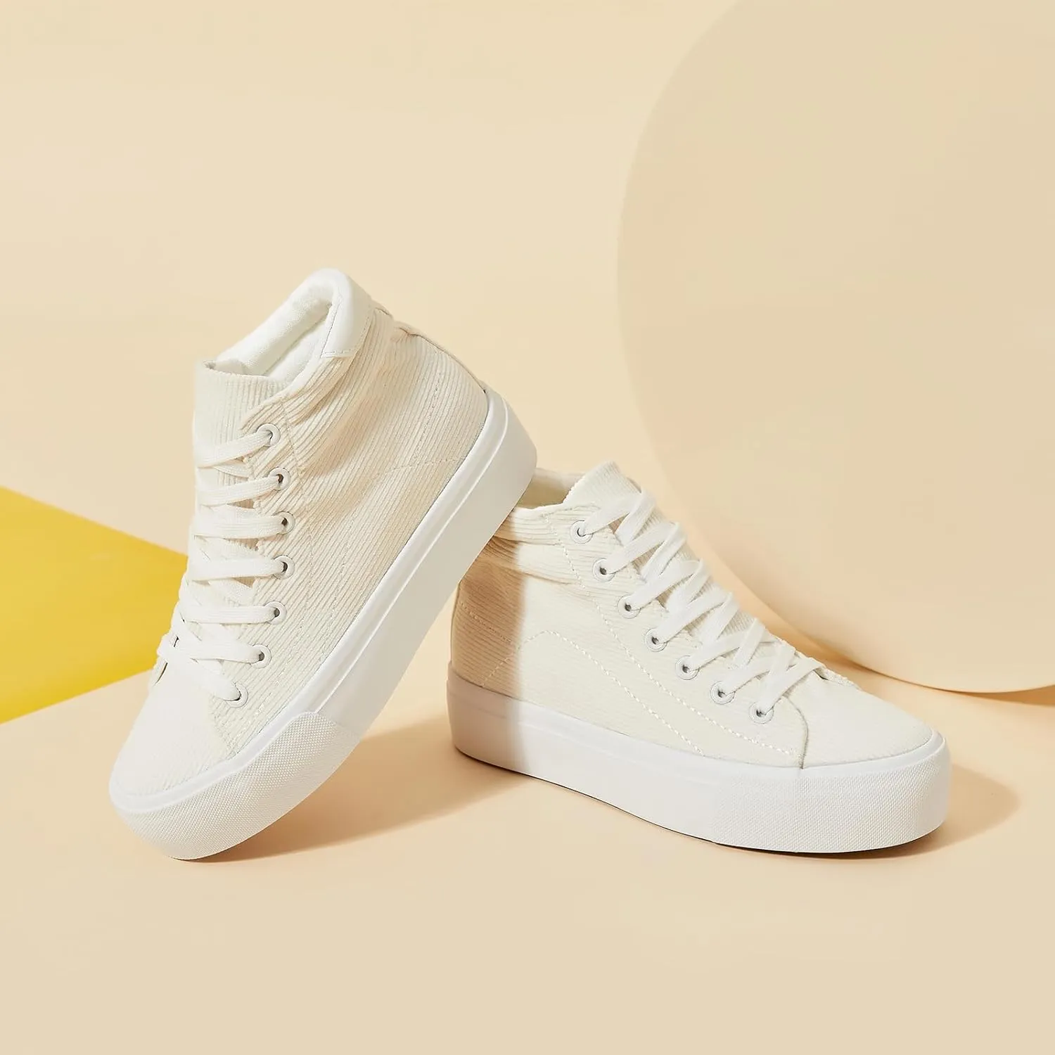 Waluzs Women's Platforms Sneakers White High Top Sneakers for Women Fashion Platform Shoes Classic Lace Up Tennis Shoes (Breathable,Comfortable)