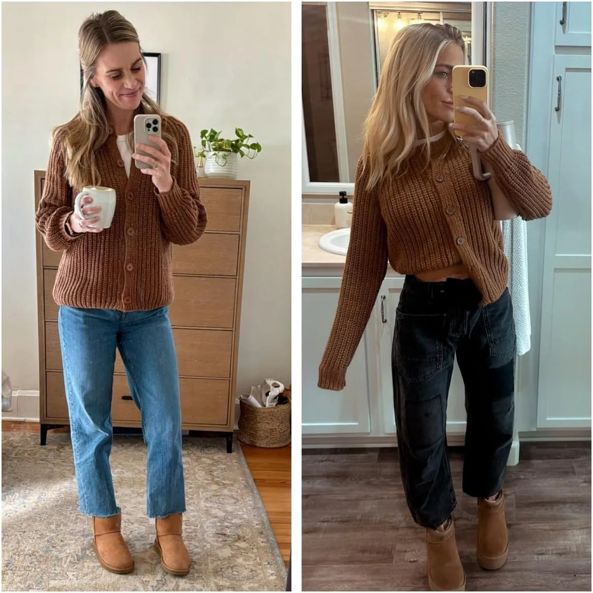 Watashi Women's Casual Long Sleeve Cardigan Round Neck Solid Color Sweater