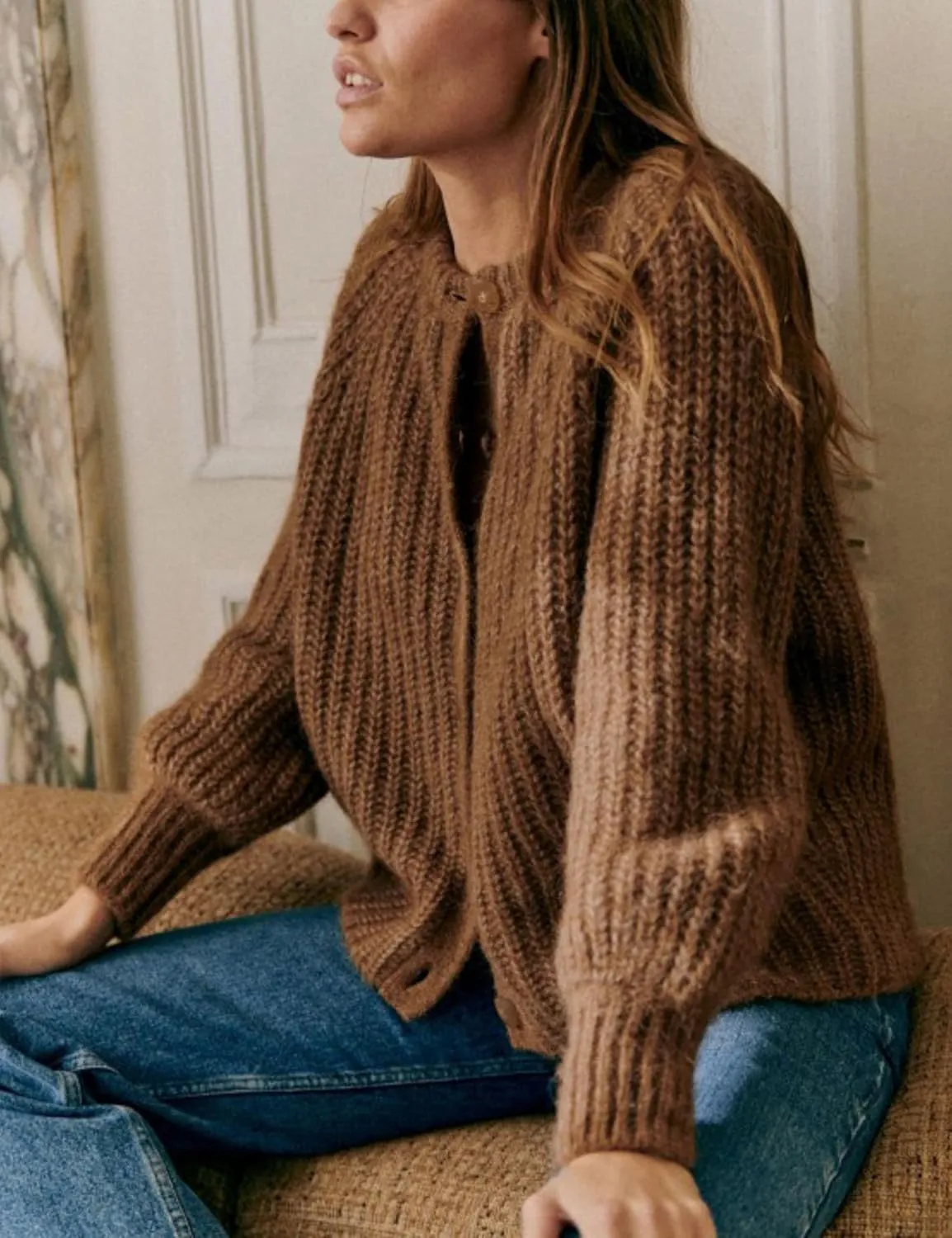 Watashi Women's Casual Long Sleeve Cardigan Round Neck Solid Color Sweater